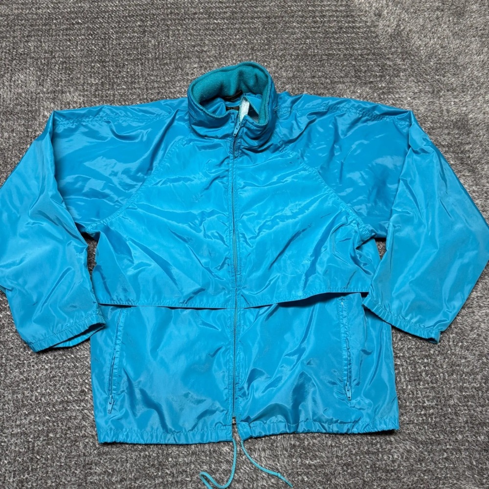 Eddie Bauer Womens Vintage‎ Jacket Windbreaker Size L Teal Blue Full Zip Hooded